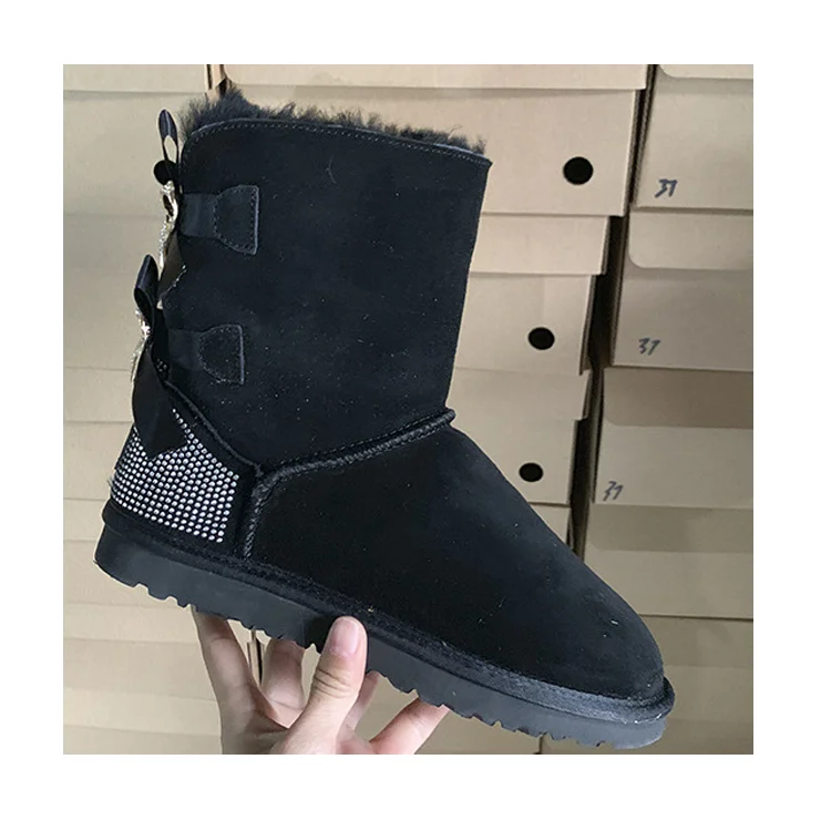 

2021 Wholesale Custom Fashion Waterproof Casual Sheepskin Snow Boots Women Girls Winter Snow Boots Wool Fur Boots With Bows