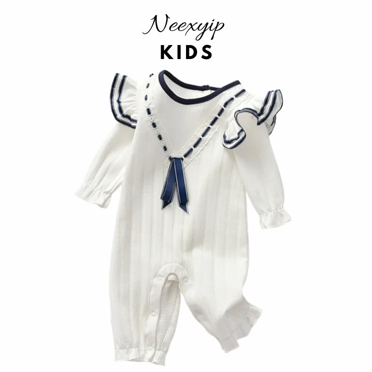 

2021spring hot sale newborn clothes cotton baby bodysuit Korean creeping suit long sleeve romper, White