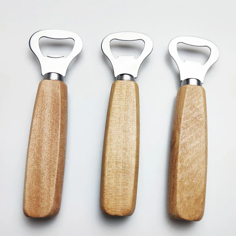 

Customized Logo Beer Bottle Wooden Opener With Wooden Handle, Custom opener size