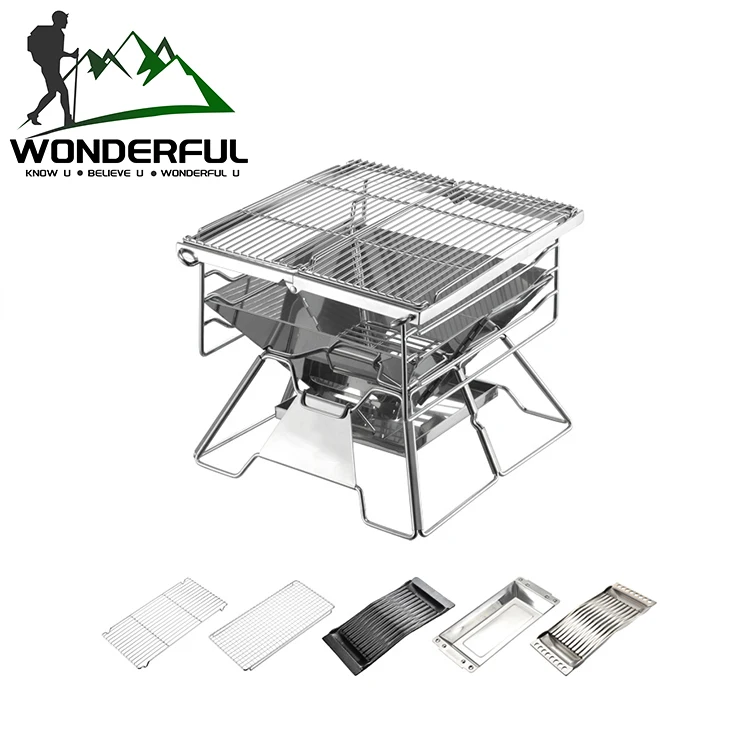 

Custom Outdoor Wholesale Super Light Stainless Steel Camping Cooking Portable Charcoal Mini Barbecue Grill