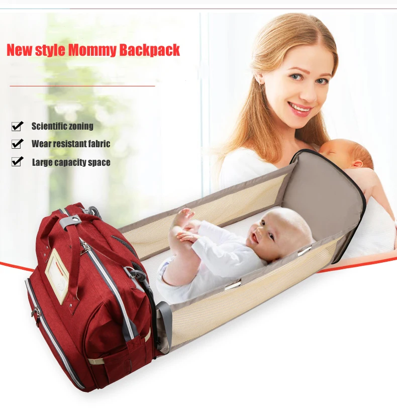 

Moms and Dads Backpack Multifunctional Baby Bed Bags Maternity Nursing Handbag Stroller baby bag with bassinet, Black with gray,red with blue,gray,black,pink rose,red,green,blue