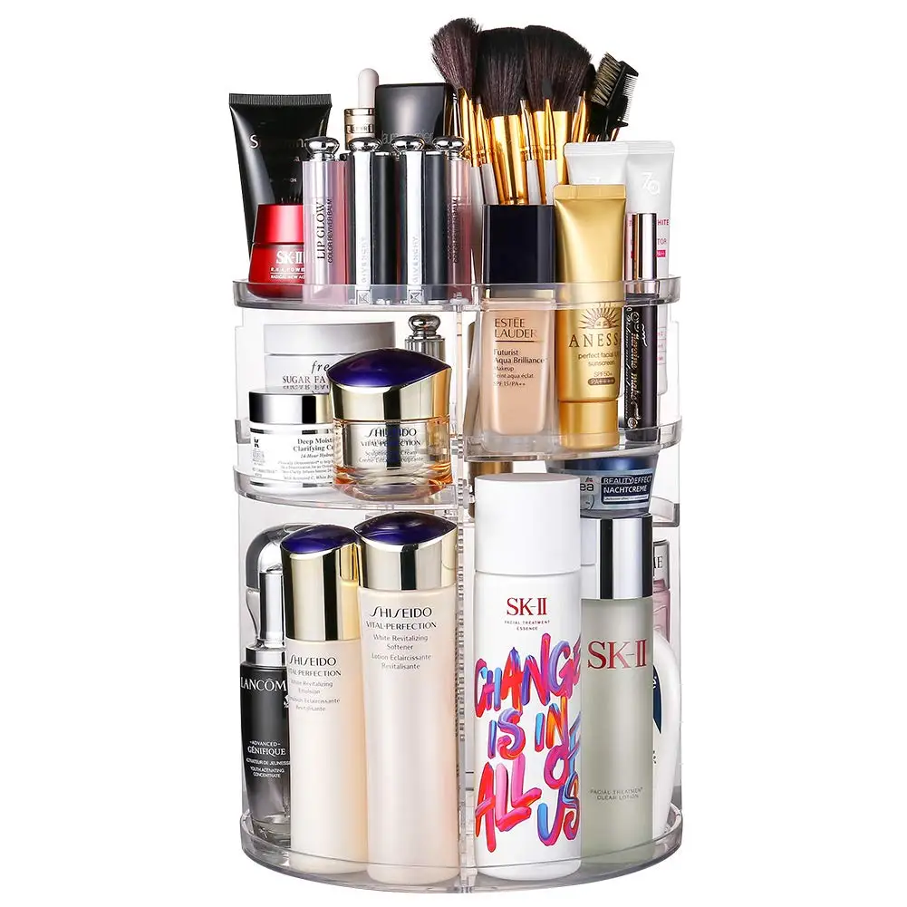 

360-Degree Rotating Adjustable Multi-Function Acrylic Cosmetic Storage Clear Acrylic makeup Organizer, Clear or customized