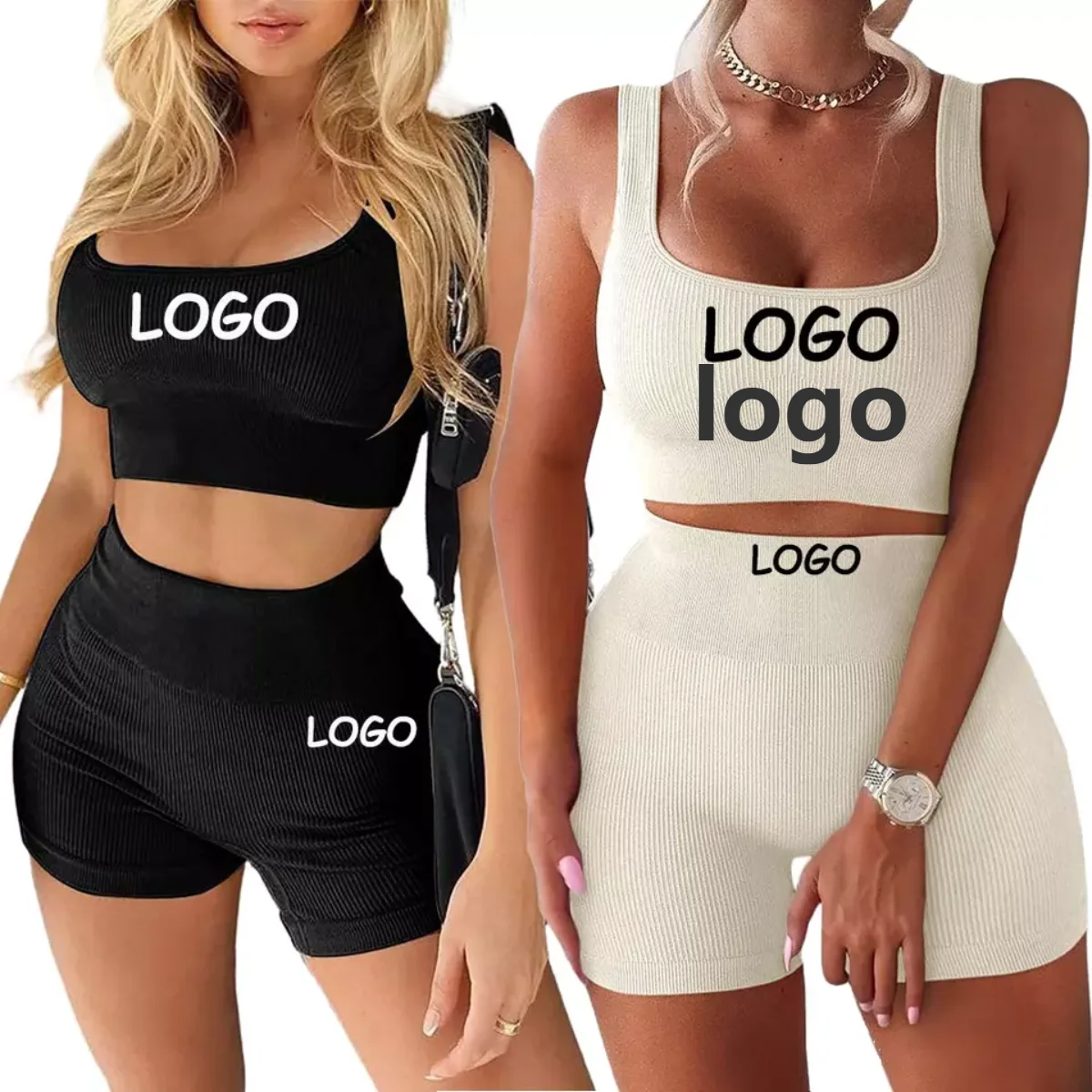 

2022 Fashion Summer Casual Gym Sports Women Clothing 2 Piece Crop Top And Biker Shorts Sets Two Piece Short Set, Picture color