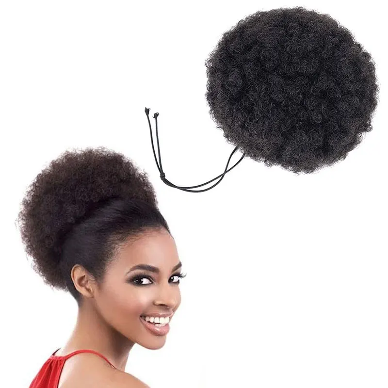 

Afro Puff Drawstring Ponytail Synthetic Updo Hair Extensions with Two Clip Short Afro Kinkys Curly Bun Extension Hairpieces, 14 color aviable