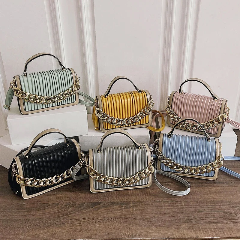 

2022 New Fashion Pleated Shoulder Hand Bag With Chain Crossbody Handbags For Women