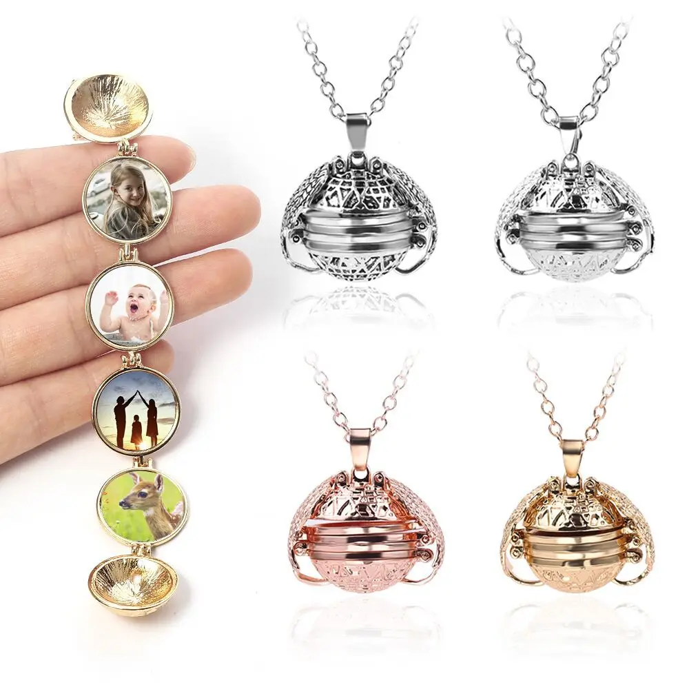 

Hot Openable Photo pendant Necklace Angle Wings Round Shaped Foldable Multi Layer expanding photo locket necklace for girlfriend, Silver,rose gold,gold