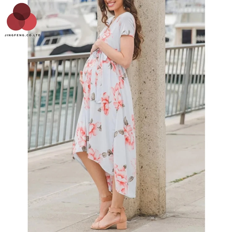 

New style V-neck short sleeve one-piece dress irregular maternity dress
