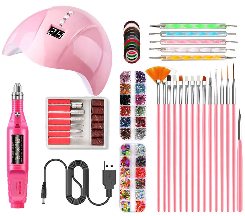 

Portable USB Electric Nail Drill Set , 36W UV LED Gel Manicure Dryer Lamp, Acrylic Nail 3D Art Drill Dryer Manicure Supplies, Pink / white