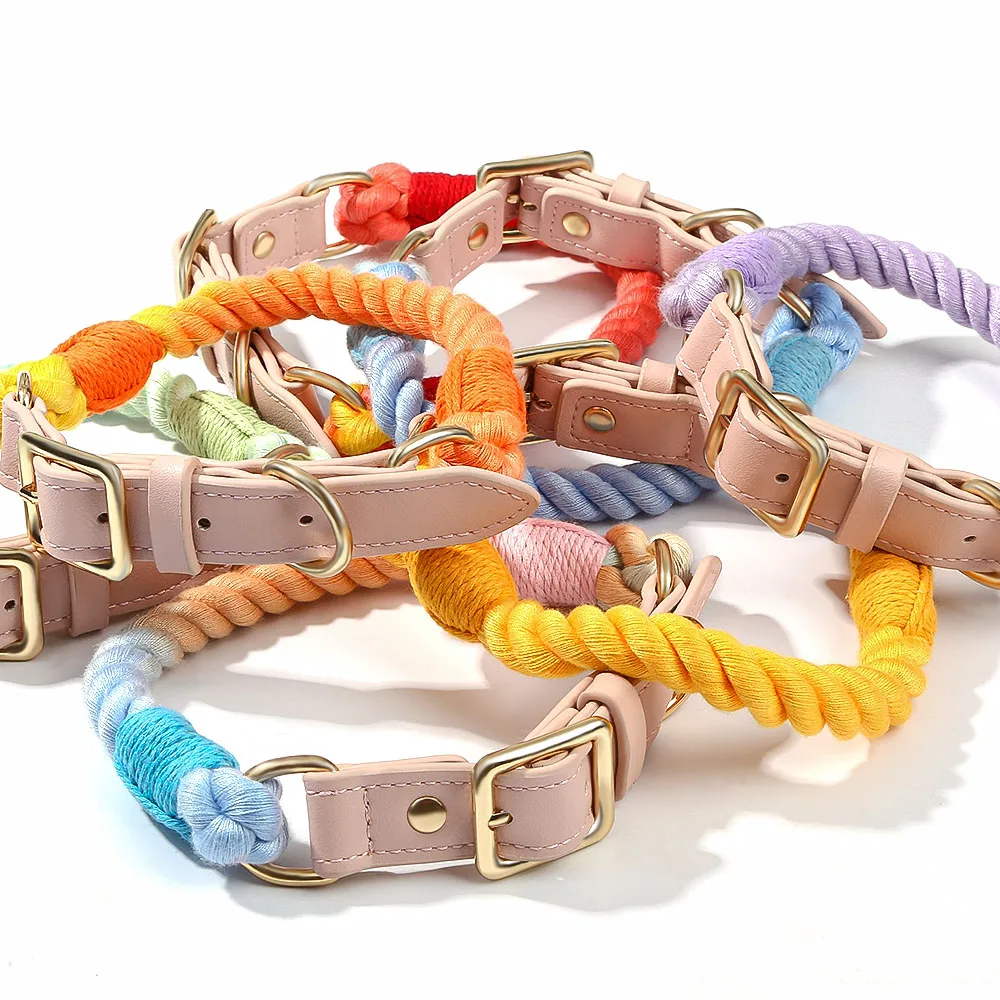 

Multifunction Pet Collars Wholesale Leashes Luxury Pet Rope Leash Handmade Colored Cotton Rope, 7 colors