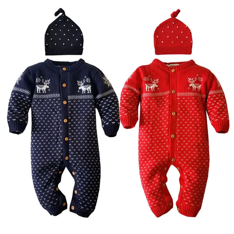 

cheap price winter thick lined chirstmas cute deer baby rompers with hats