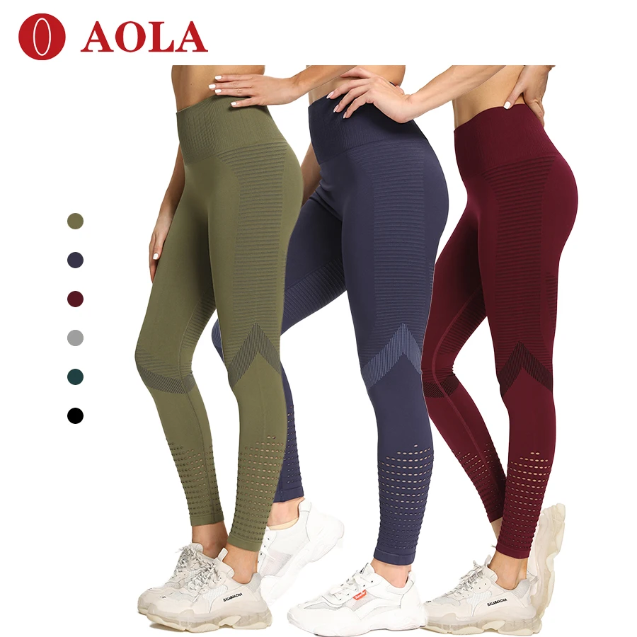 

AOLA wholesale Ladies Gym Custom Design Logo Fitness Yoga Nylon High Waisted Workout Leggings For Women, Black/blue/gray/purple/green/arm green