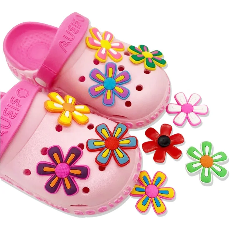 

Customized Supported Decorative colorful flowers PVC Shoe Charms for Kids Clog Shoes, As picture