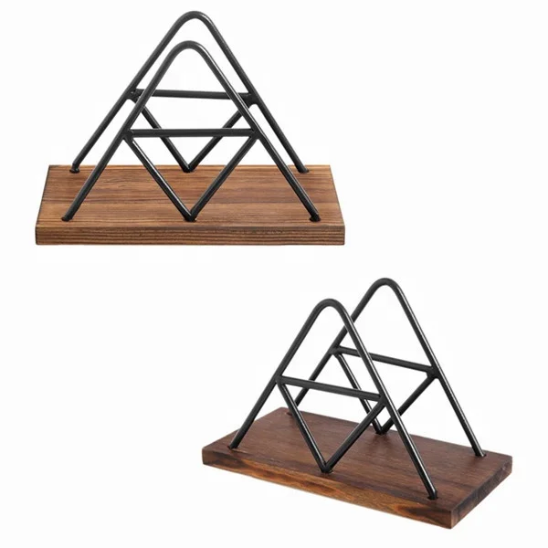 

Modern Triangle Wire wall wooden shelf For Tissue Paper Metal Corner Wraps Heavy Duty Flat Napkin Stand for Kitchen