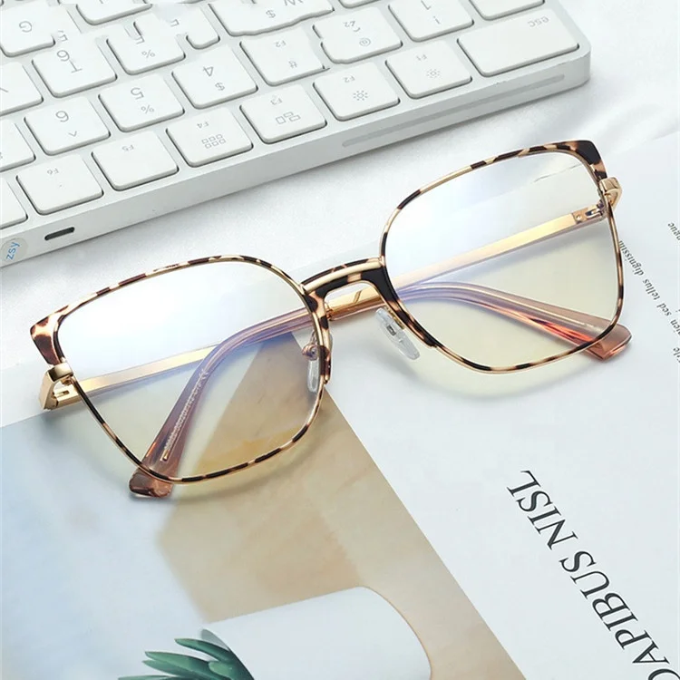 

High quality anti blue ray double colors metal frame plain spectacles ladies oversized cat eye optical myopia lenses eyewear, Choice