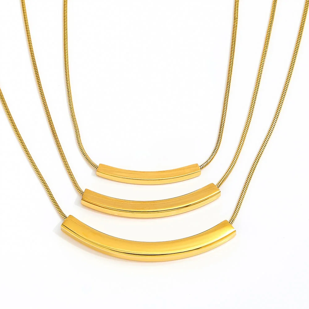 Joolim Jewelry 18K Gold Plated Square Tube Pendant Snake Chain Necklace Dainty Necklace