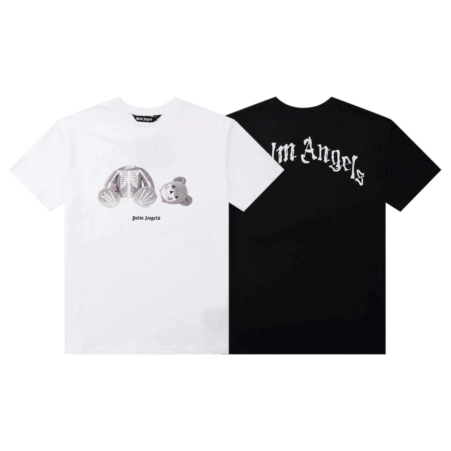

2021New Design Skull Guillotine Bear Print Custom T shirts Round Neck Short Sleeve Palm Angel Clothing, White&black&pink