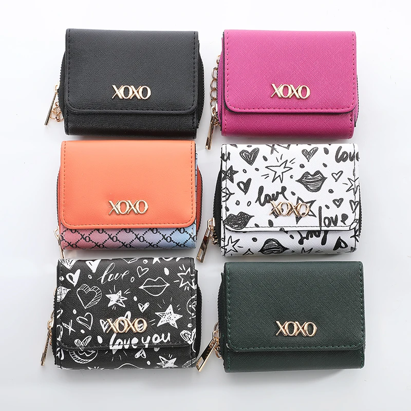 

New Fashion Women Mini Short Pu Leather Purse Multi-Card Slot Wallet With Chain, As the picture or customized