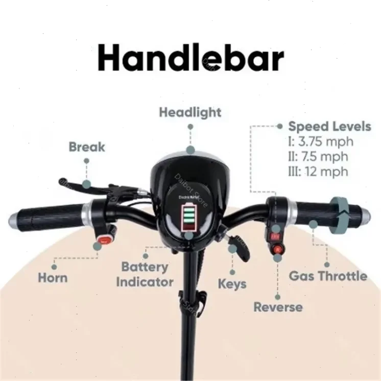 Folding All Terrain 4-Wheel Electric Scooter with Basket & Baby Seat for Family Adults Daily Travel, US EU Warehouse Ready Stock