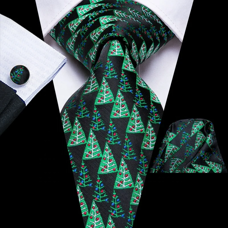 

New 100% Silk Christmas Fashion Tie Set Novelty Cartoon Green 8.5cm Neck Ties For Men Party, Green red white