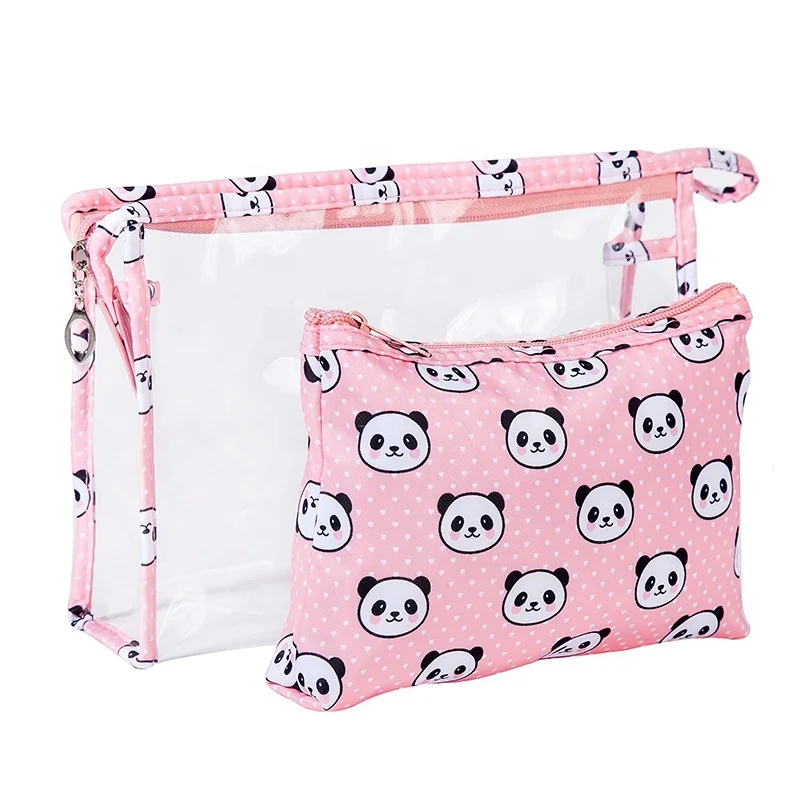 

Dongguan Factory Custom Travel High Quality Zipper Half Fabric Half Clear Pvc 2 in 1 cosmetic bag, 9colors