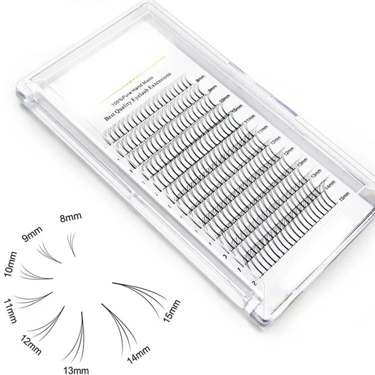 

Wholesale Custom Private Label Volume lashes Long Stem 0.10 C D Curl 3D 4D 5D 6D Premade Volume Fans Eyelash Extensions