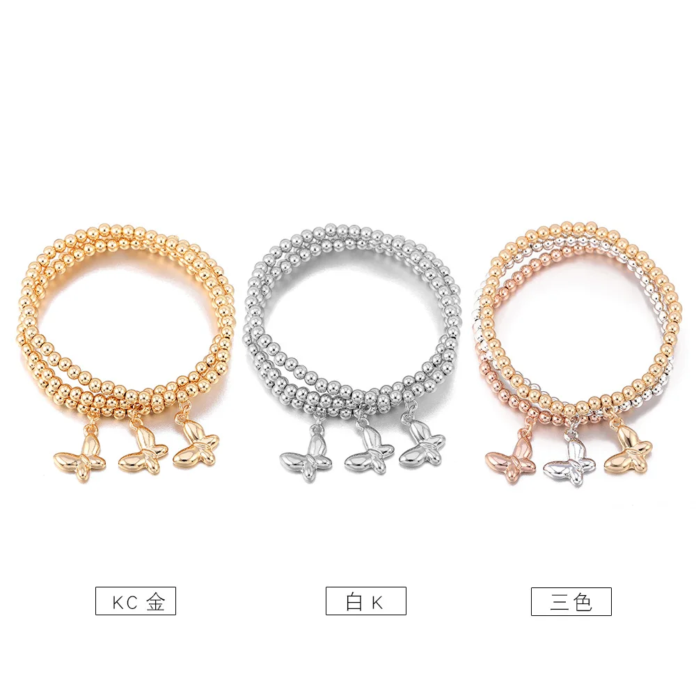 

3pcs/set Hot Sales gold silver rose gold color beaded bracelet butterfly bracelet Creative round Beads Butterfly jewelry