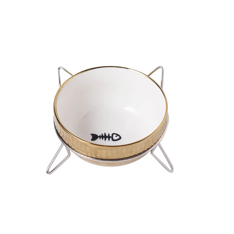 

Luxury pet bowls and feeders gold ceramic pet bowl with stand, Gold & silver