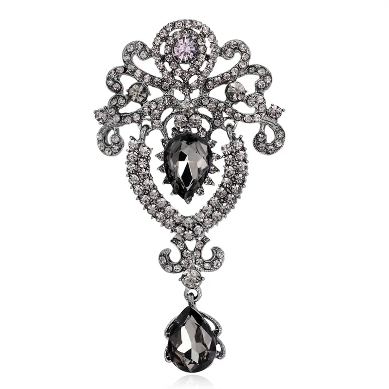 

Luxurious Large Size Clear Crystal Fashion Water Drop Rhinestones Brooches for Women Gold or Silver Color Plated 9.8 cm