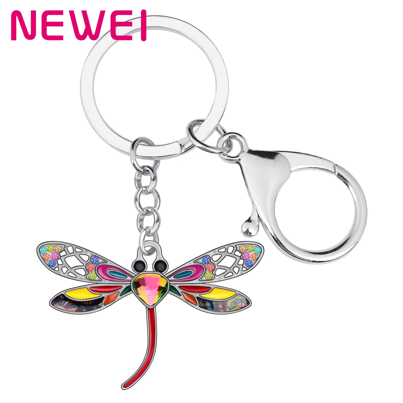 

Enamel Alloy Rhinestone Cute Dragonfly Keychains Insects Keyrings Jewelry Wallet Car Charms For Women Girls Teens Kids Gifts, Multicolor blue black purple pink green