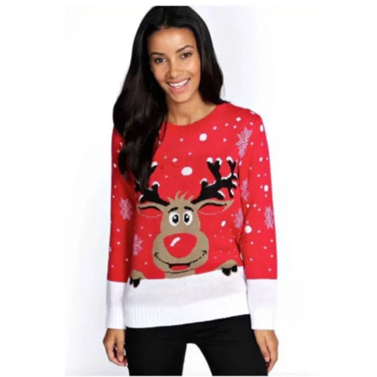 

Amazon hot sale animal jacquard ugly xmas pullover funny christmas style women sweaters unisex, Black red or customized