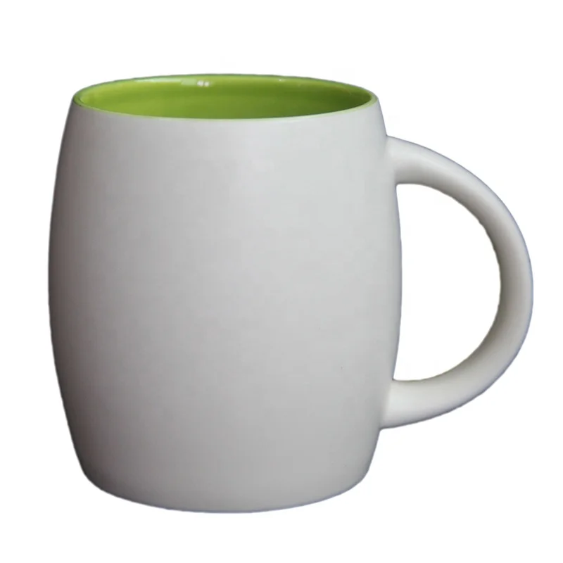 

Top quality A grade MOQ 1 piece retail 400 ml 13.5 OZ color matte white with glossy green inside ceramic cup