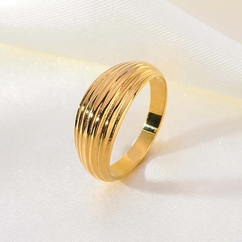 

New Models 18K Gold Plated Stainless Steel Women's Gold Stripe Line Ring, Gold, silver, rose gold, black