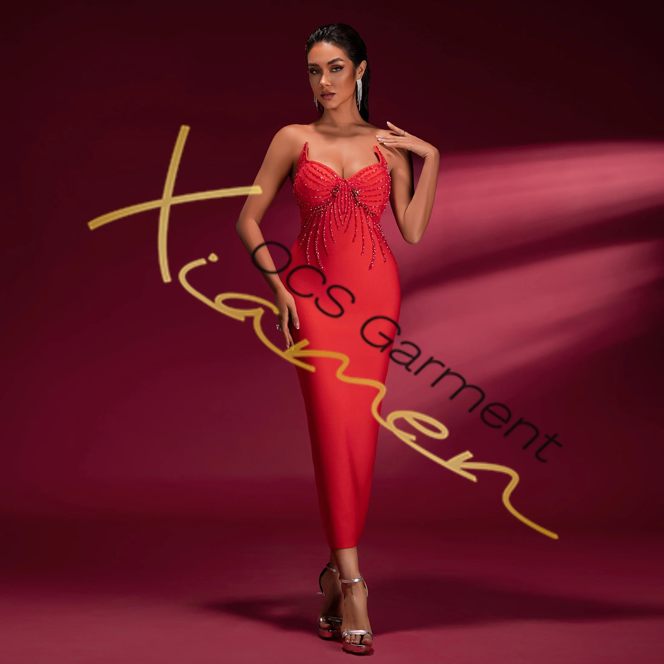 Ocstrade Elegant Beaded Sleeveless Midi Maxi Dress