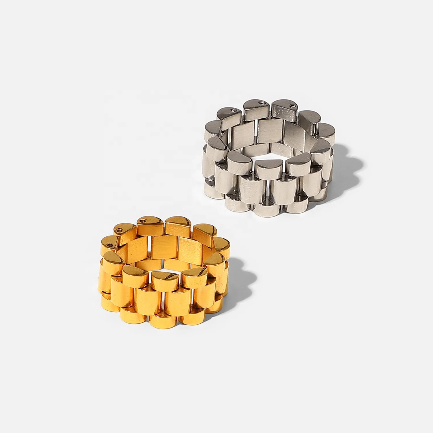 

Hip Hop Jewelry 18K Gold Plated Belt Band Finger Ring Geometric Stainless Steel Watch Belt Chain Finger Ring For Women