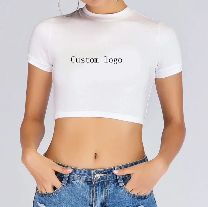 

Wholesale Women Fashion Custom Logo Print Shirt Sexy Ladies Summer Plain Tight Crop Tops, Solid color