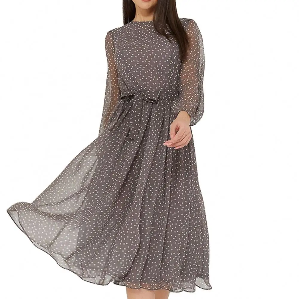 

China Manufacturer women dresses summer casual chiffon long sleeve dress floral chiffon beach dress, Customized color