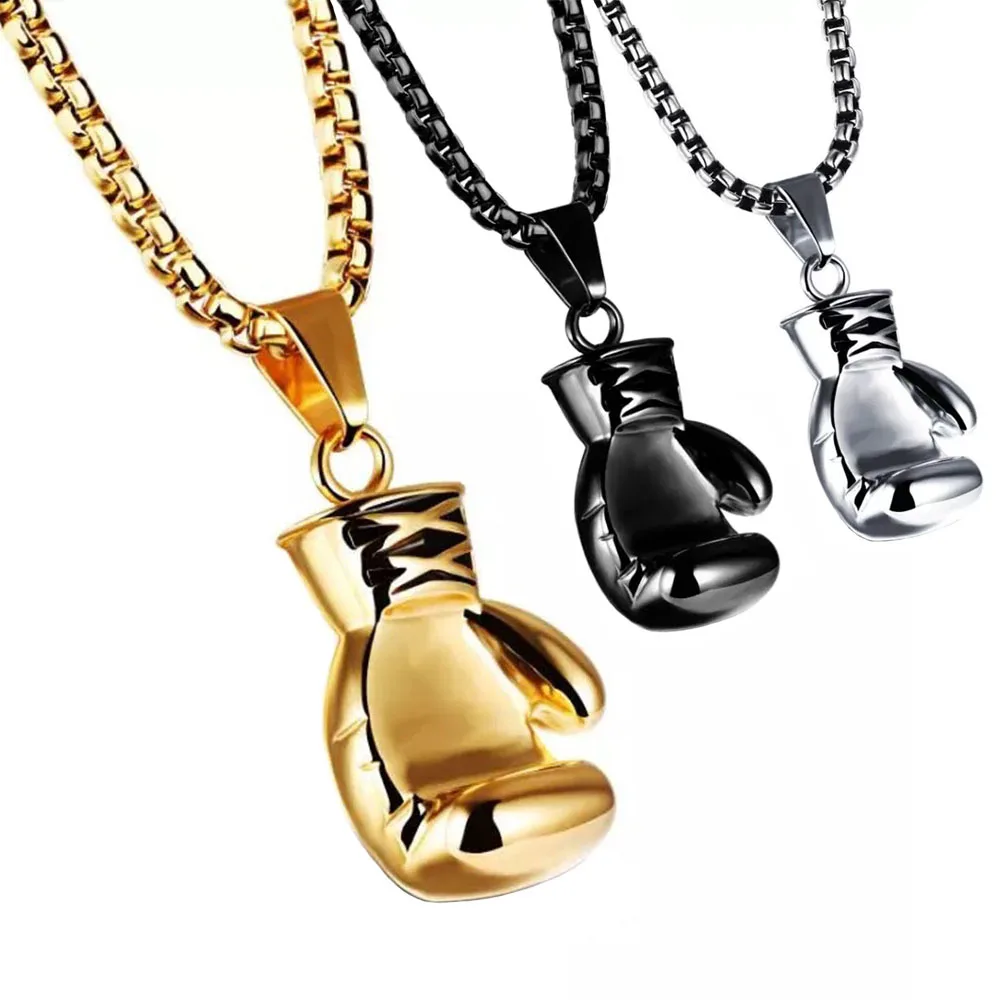 

Mens Womens Necklace Boxing Pendant Necklace Titanium Stainless Steel Jewelry Gold Silver Black Fist Set Box Chain Necklaces