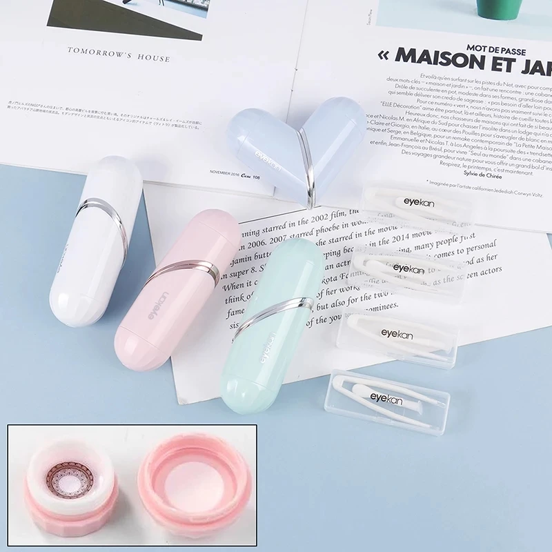 

Heart Shape Contact Lens Case Portable contact lens box Holder Container Rotating Lipstick Contact Lenses Cases boxes travel kit