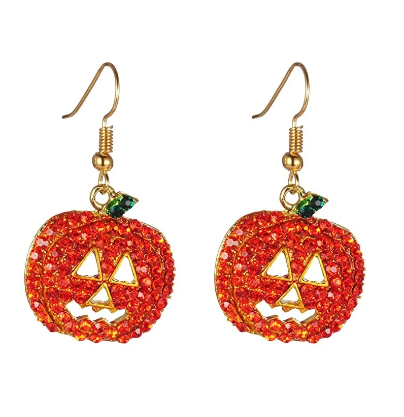 

Crystal Dangle Earring Holiday Night Costume Jewelry Smiling Face Pumpkin Drop Earrings Halloween Pumpkin Earrings for Women, Picture shows