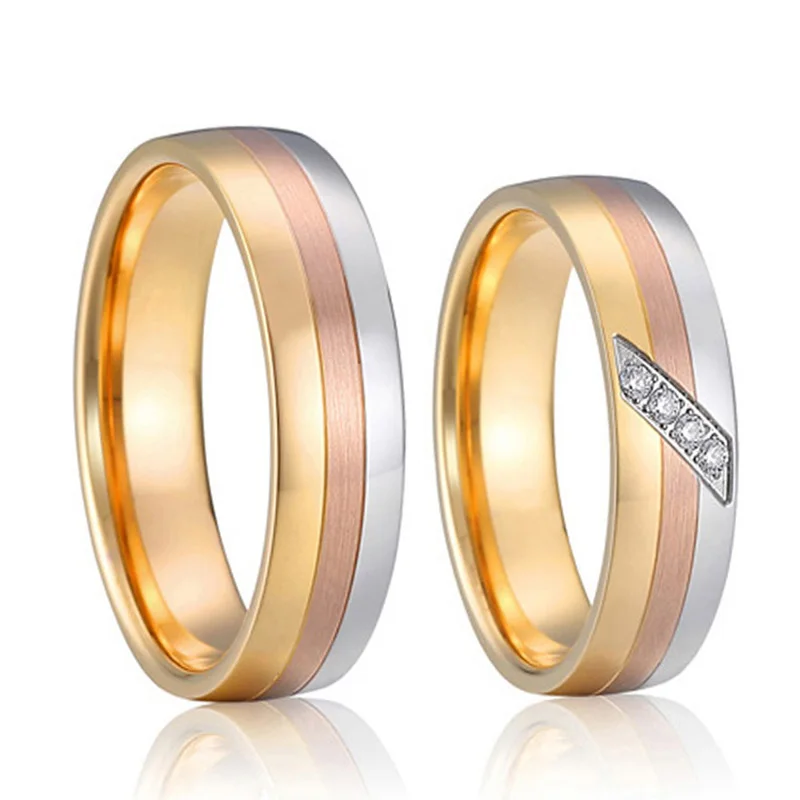 

Classic love proposal wedding rings for couple men and women tricolor 18k rose gold silver stainless steel ring marriage, As the photo