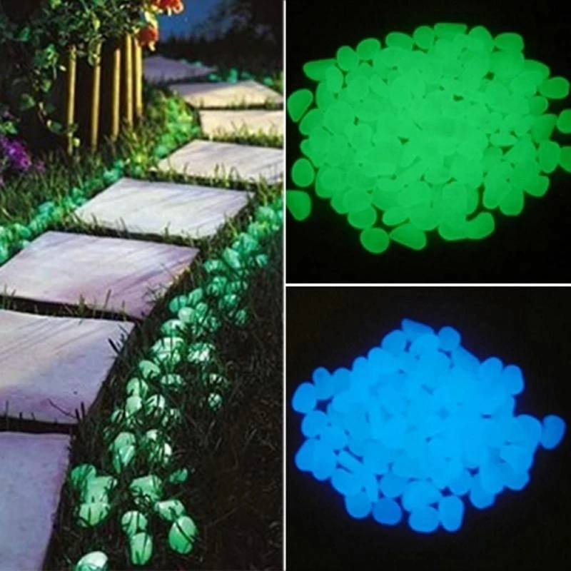100x Garden Leuchtsteine Leuchtkiesel Dekoration Nachtleuchtende Steine Blau 