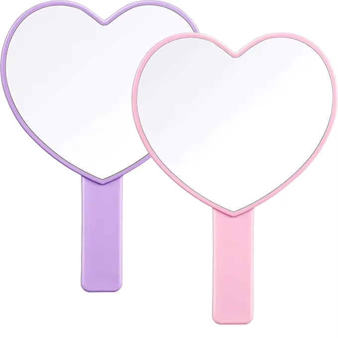 Custom Handheld Lighted Magnifying Single Sided Travel Portable Mini Heart Shaped Silver Finish Make-up Mirror Private Mirror