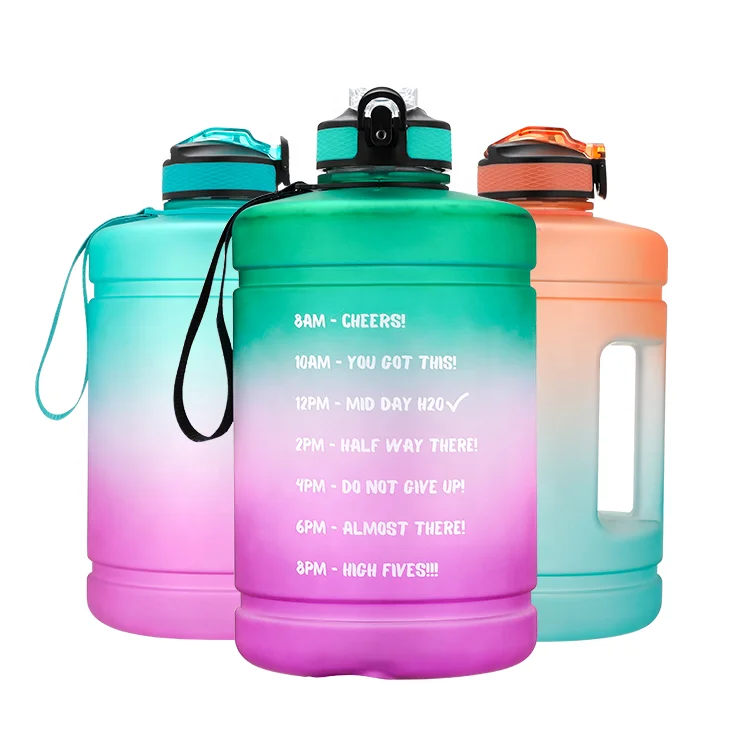 

Everich 128oz PETG Straw Gradual Changing Color Large Plastic Drink Sport Water Bottle ,with Safe Lock, Time Mark, Sleeve Handle, Customized color