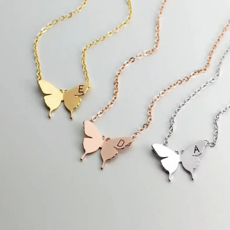 

2020 Trending New Now Women Butterfly Jewelry Summer Layered Choker Dainty Silver Gold stainless steel butterfly necklace