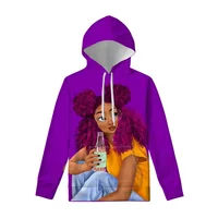 

African Black Girl Pattern Hoodies Women Sweatshirt Harajuku Autumn Purple Wine Hoodie Pullovers Sudadera Mujer 2019