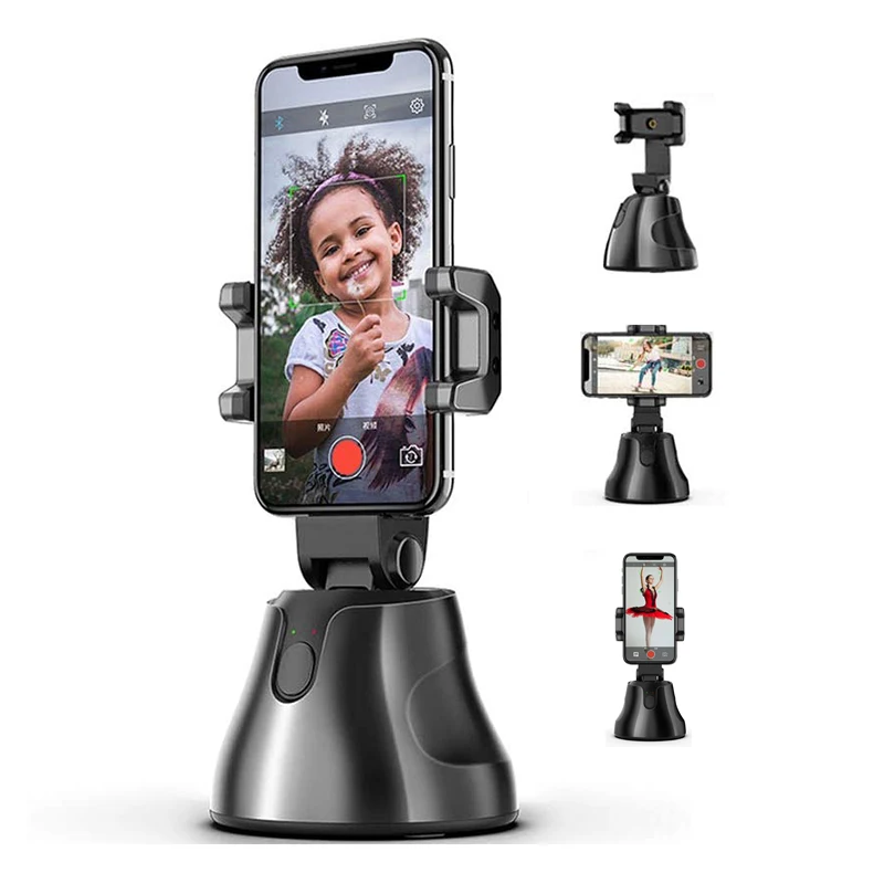 

360 Rotation Auto Face Object Tracking Selfie Stick Smartphone Smart Shooting Camera Phone Holder, Black, white