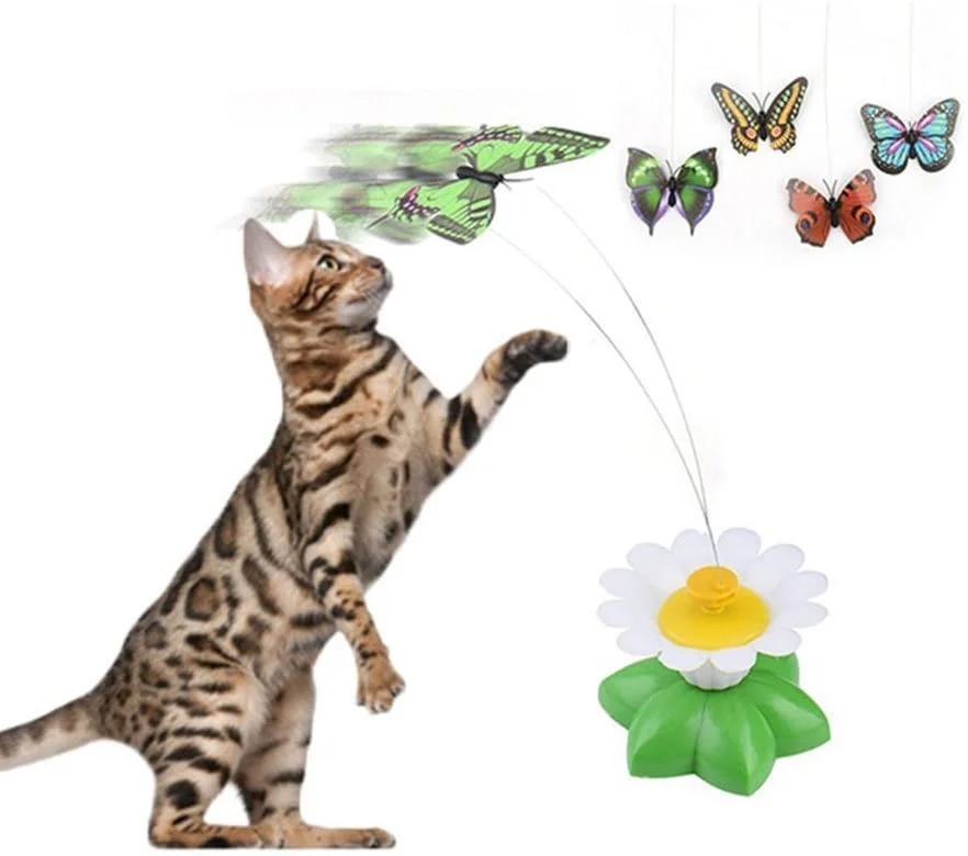

Amazon Hot Selling Interactive Cat Toys Colorful Butterfly Funny Outdoor Cat Toy Electric Rotating Teaser Pet Toys