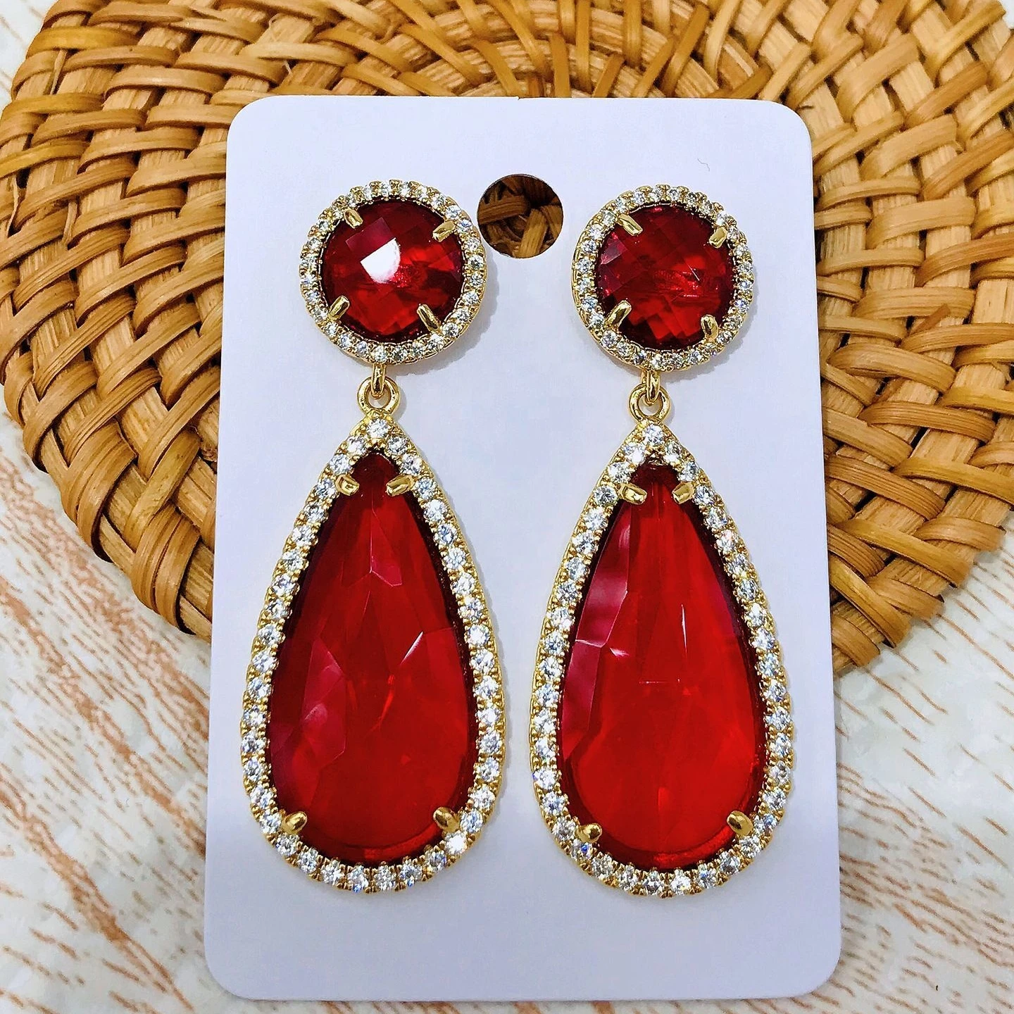 

Wholesale semi gemstone gold plated zirconia water drop wedding bridal earrings jewellery