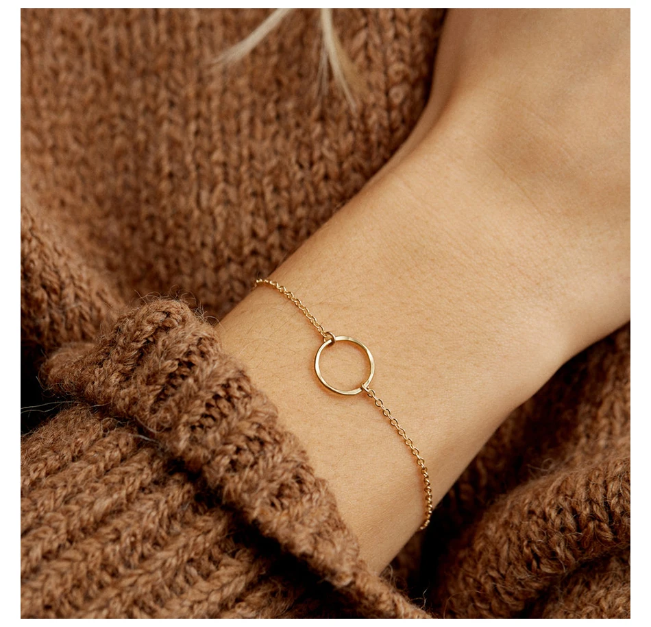 

2021 Minimalist 14K Gold Plated Jewelry Stainless Steel link Chain Bracelets Circle Bracelets for Women Girls, 14kgold/rose gold/silver