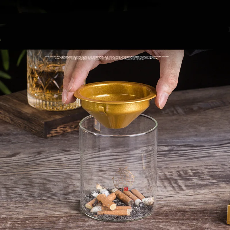 

Creative Funnel Stainless Steel Glass Ashtray Mini Storage Pot Bar Hotel Ashtray, Picture